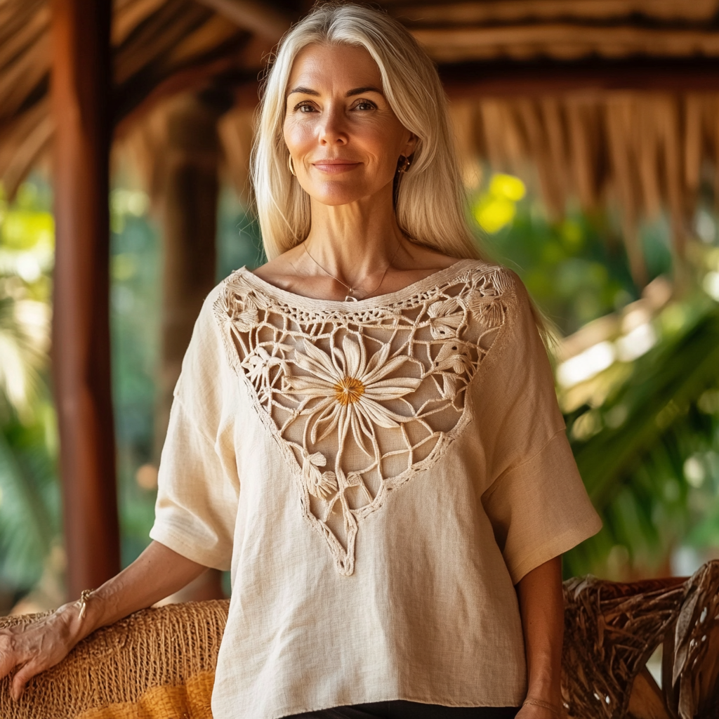 Women's Vintage Bohemian Floral Cotton And Linen T-shirt elevenforest