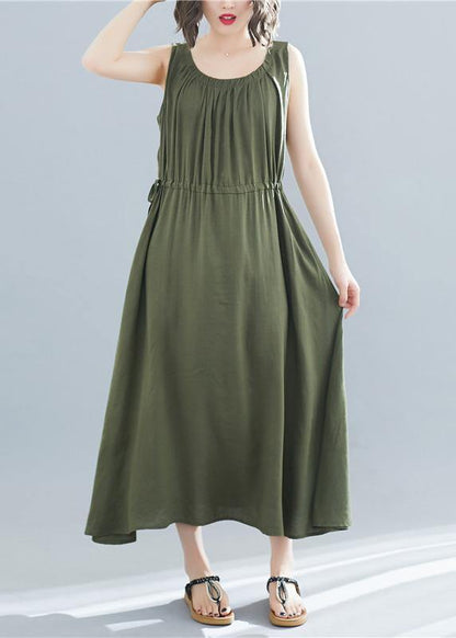 O Neck Sleeveless Cotton Tunics Wardrobes Army Green Dress Summer