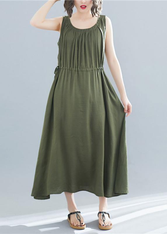O Neck Sleeveless Cotton Tunics Wardrobes Army Green Dress Summer