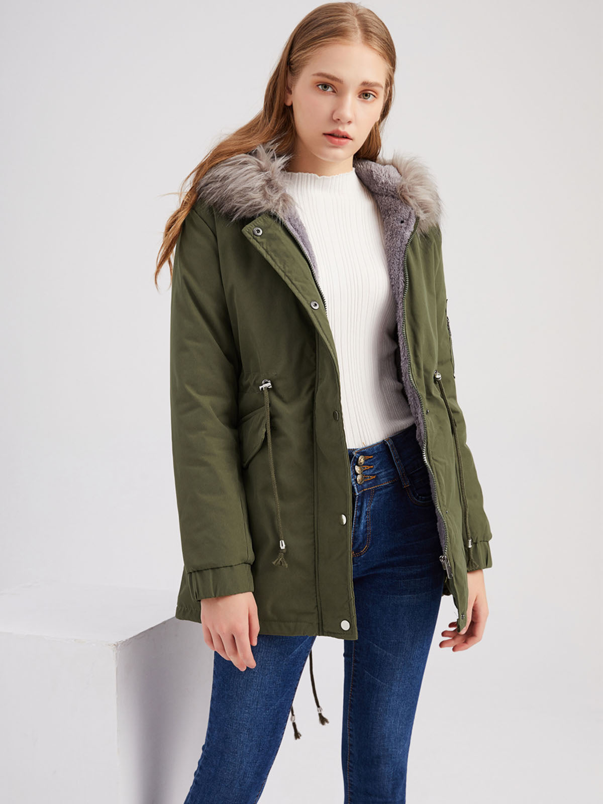 Parka Coat Street Daily Plush Winter Coat Color Oversized Fur Warm Coat