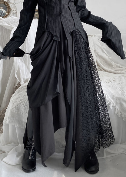 Organic Black Lace Patchwork Tulle Maxi Skirts