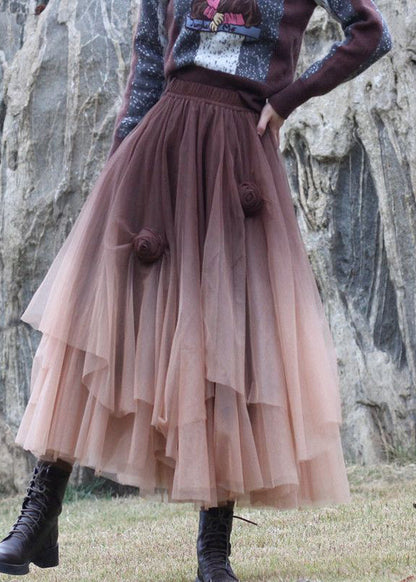 Coffee Tulle Skirts Asymmetrical Exra Large Hem Spring