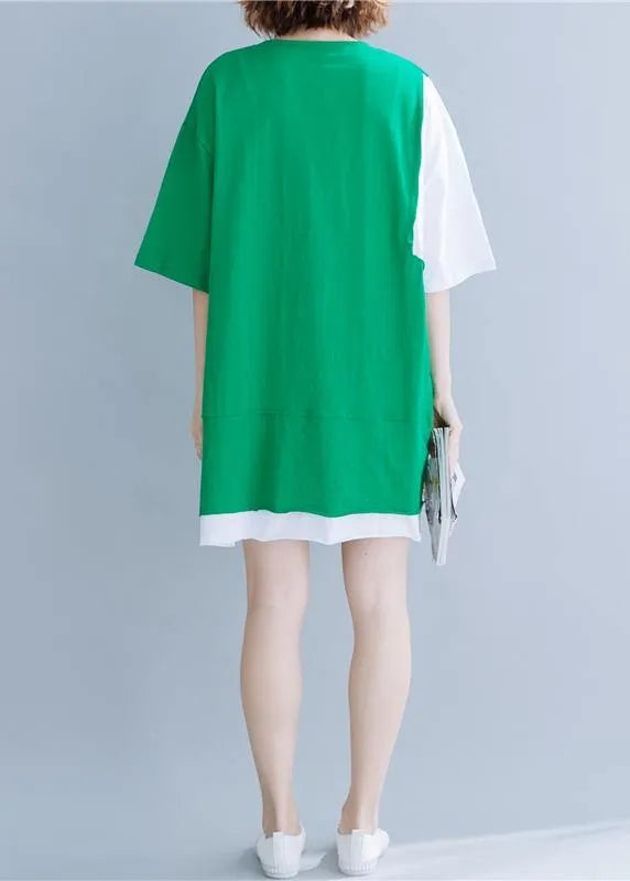 Organic Green Cotton Tops O Neck Half Sleeve Silhouette Summer Tops