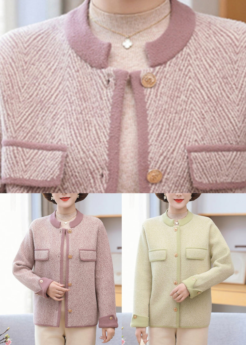 Light Purple Patchwork Mink Hair Knitted Coat Long Sleeve