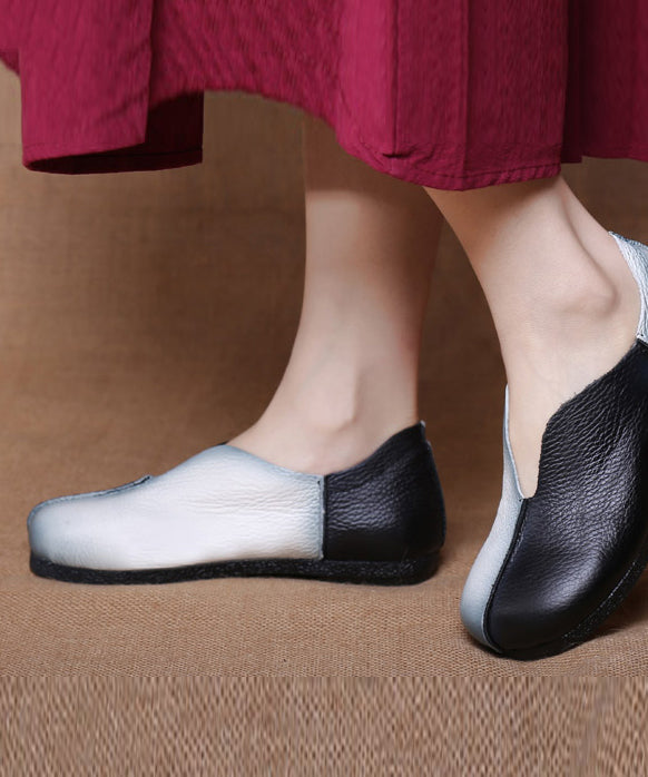 Comfortable Splicing Flats White Cowhide Leather