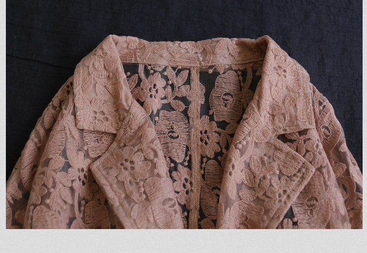 Loose Lace Embroidered Suit Collar Slim Coat