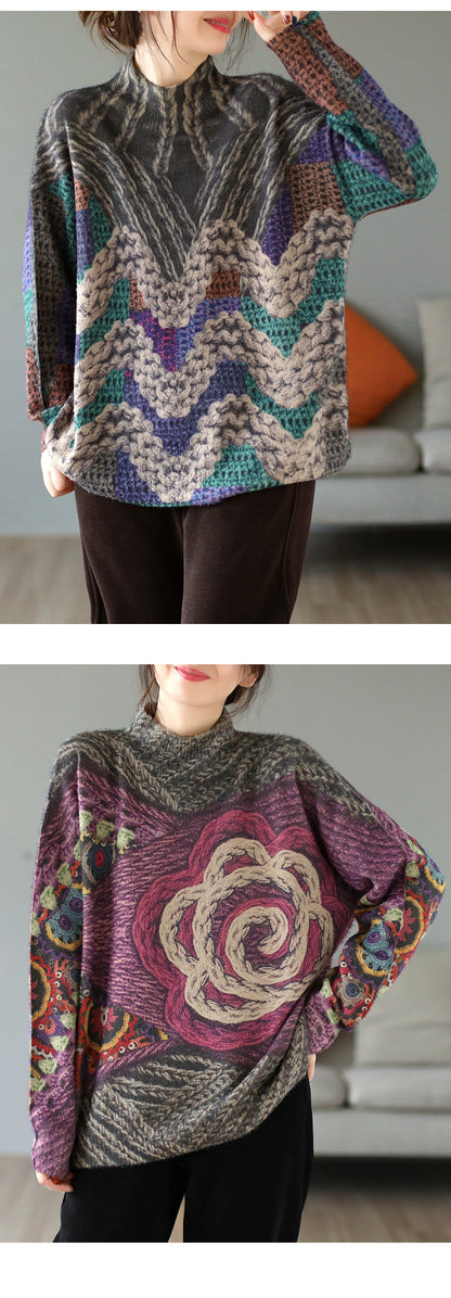 Artistic Retro Half Turtleneck Faux Mink Knitted Sweater