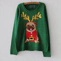 Karla® | Warm Christmas Pug Dog Embroidered Sequin Knitted Sweater for Women