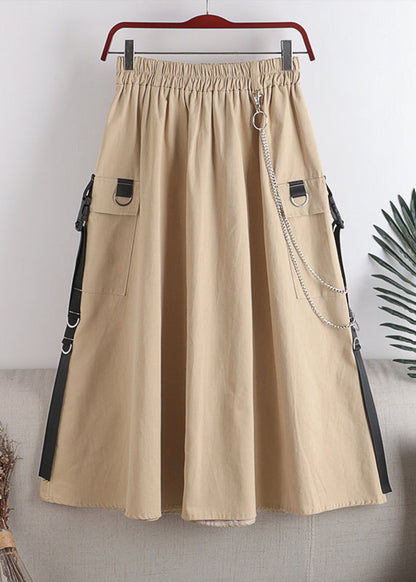 Apricot High Waist Pockets a Line Skirt Fall