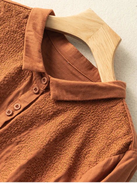 Embroidered Long Sleeve Linen Shirt Top