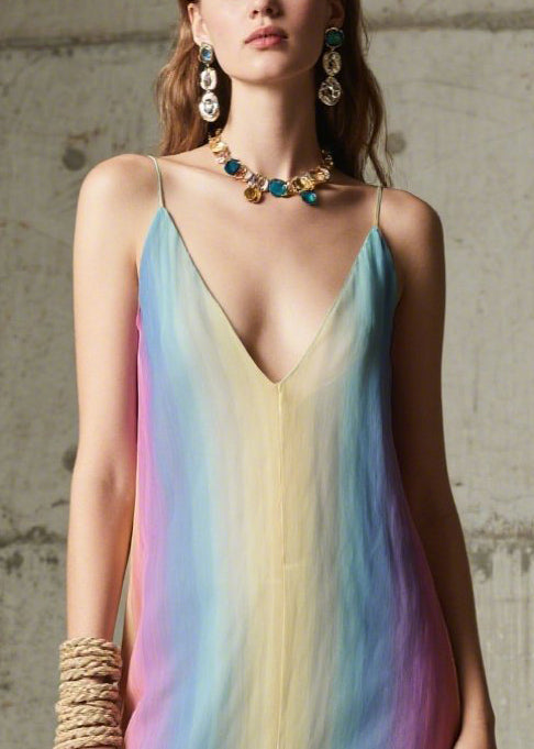 Diy Gradient Color Chiffon Spaghetti Strap Dress Dress Summer