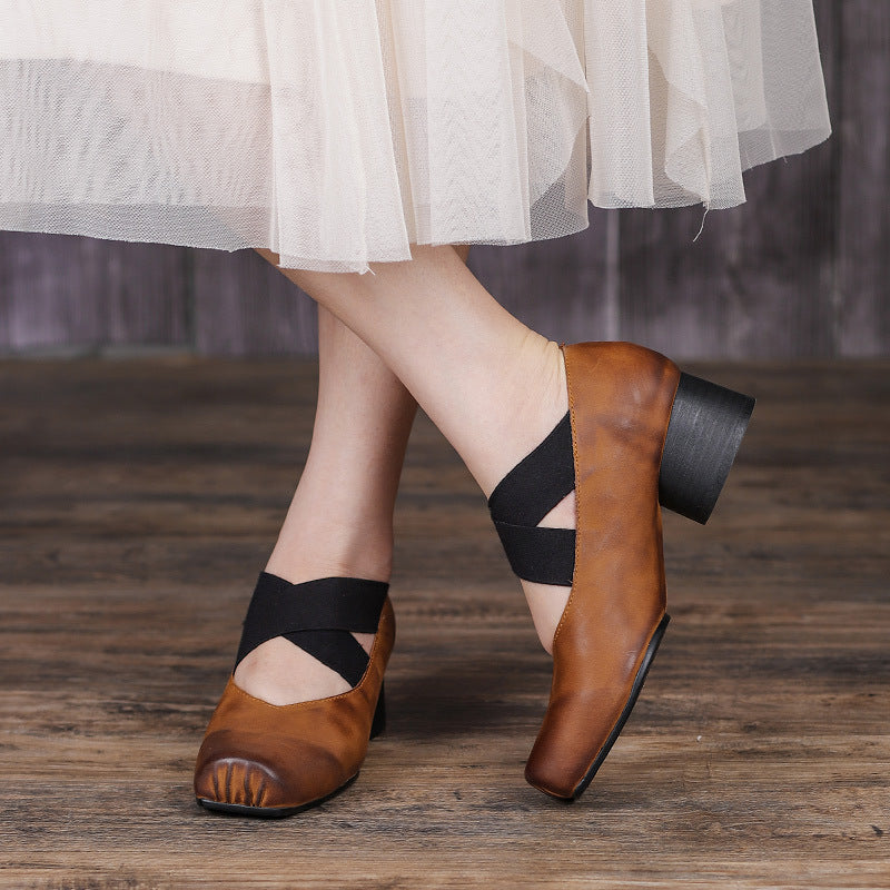 Retro Cowhide Leather Pumps Shoes