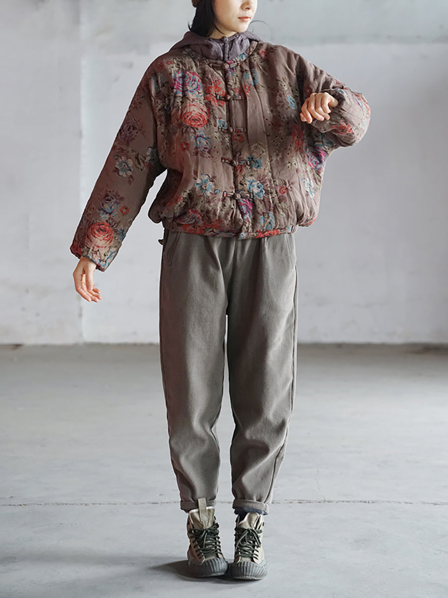 Print Two-piece Hooded Thick Padded Coat