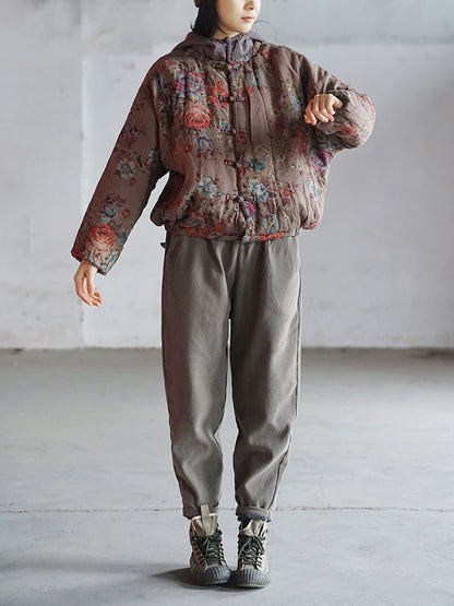 Print Two-piece Hooded Thick Padded Coat