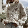 Women's Rose And Bee Knitted Warm Turtleneck Sweater