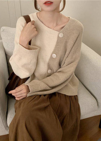 Beige Asymmetrical Button Knit Knit Winter Sweaters