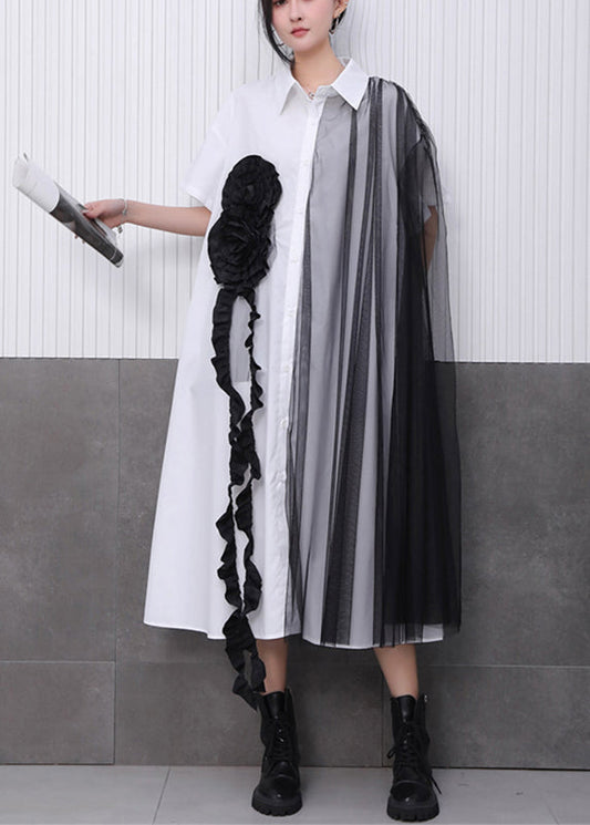 White Tulle Patchwork Maxi Dress Short Sleeve