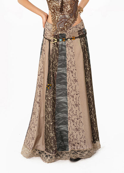 Grey Print High Waist Maxi Skirt