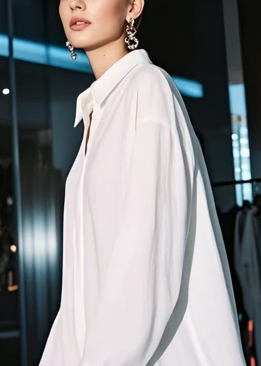 White Oversized Hollow Out Cotton Shirt Dresses Spring