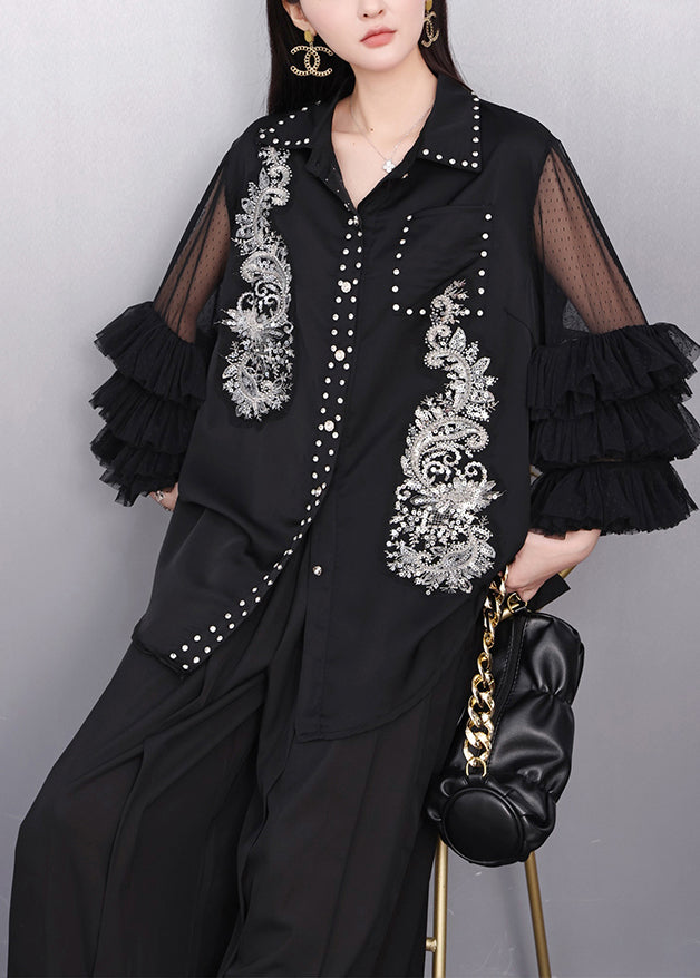 Black Embroidered Rhinestone Shirt Bracelet Sleeve