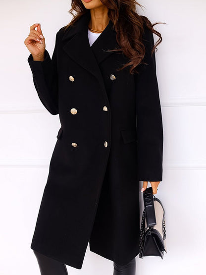 Coats Simple Lapel Double Breasted Woolen Coat