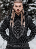 Men's Vintage Viking Celtic Jacquard Chunky Hooded Sweater artswardrobe