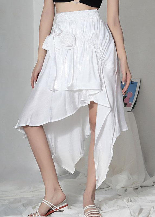 Fine White Cinched Asymmetrical Design a Line Skirt