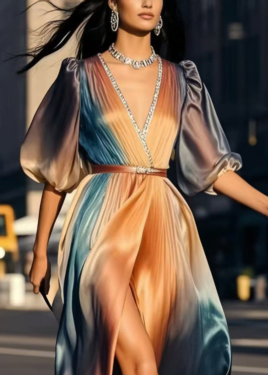 Tie Dye Side Open Silk Cinched Dress Summer