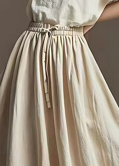 White Elastic Waist Exra Large Hem Linen Skirt Summer