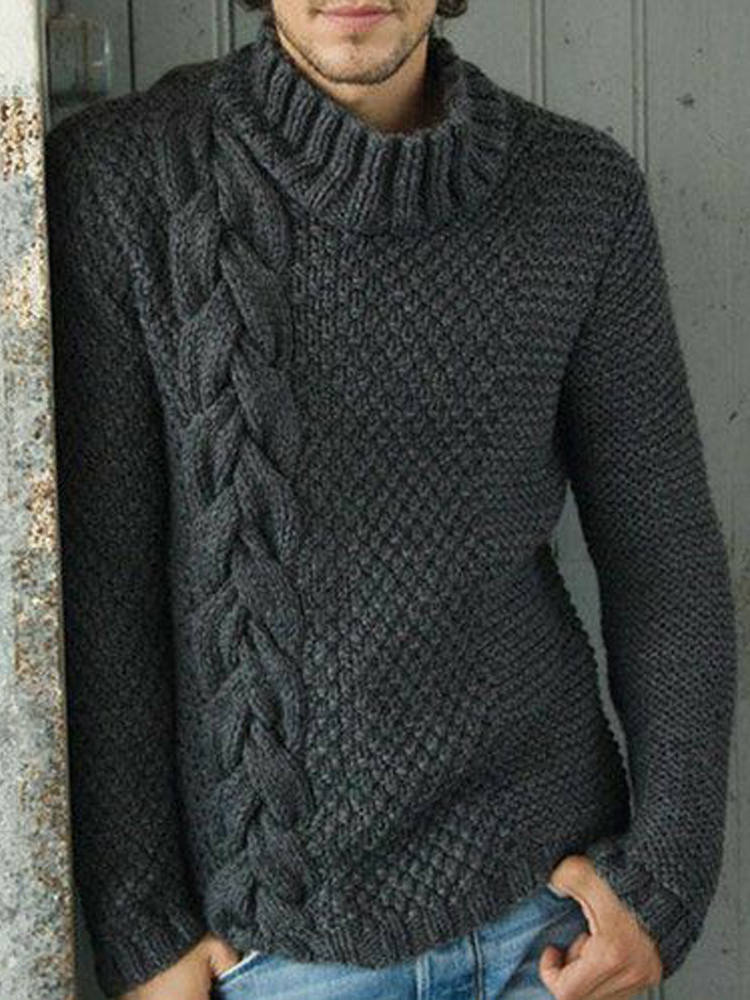 Single Twist Pattern Men's Turtleneck Sweater artswardrobe