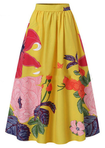 Black -red Print High Waist Pockets Print Cotton a Line Skirt Summer