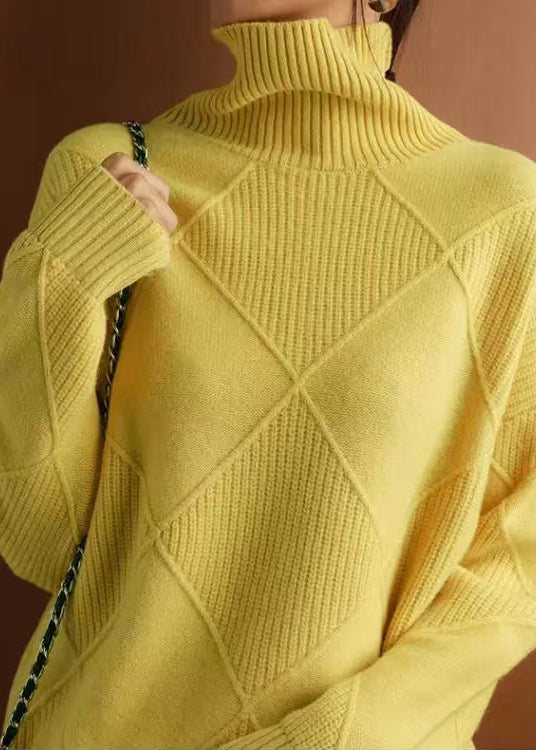 Yellow Hign Neck Thick Knit Sweaters Fall