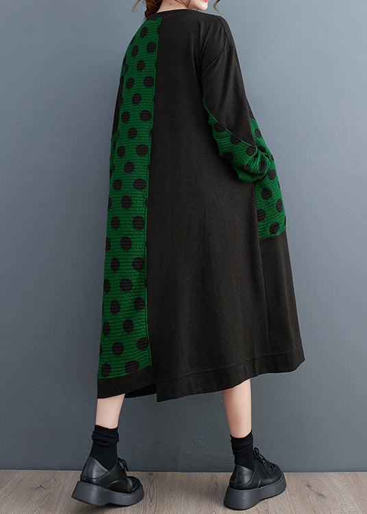 Unique Black Oversized Patchwork Cotton a Line Dresses Spring