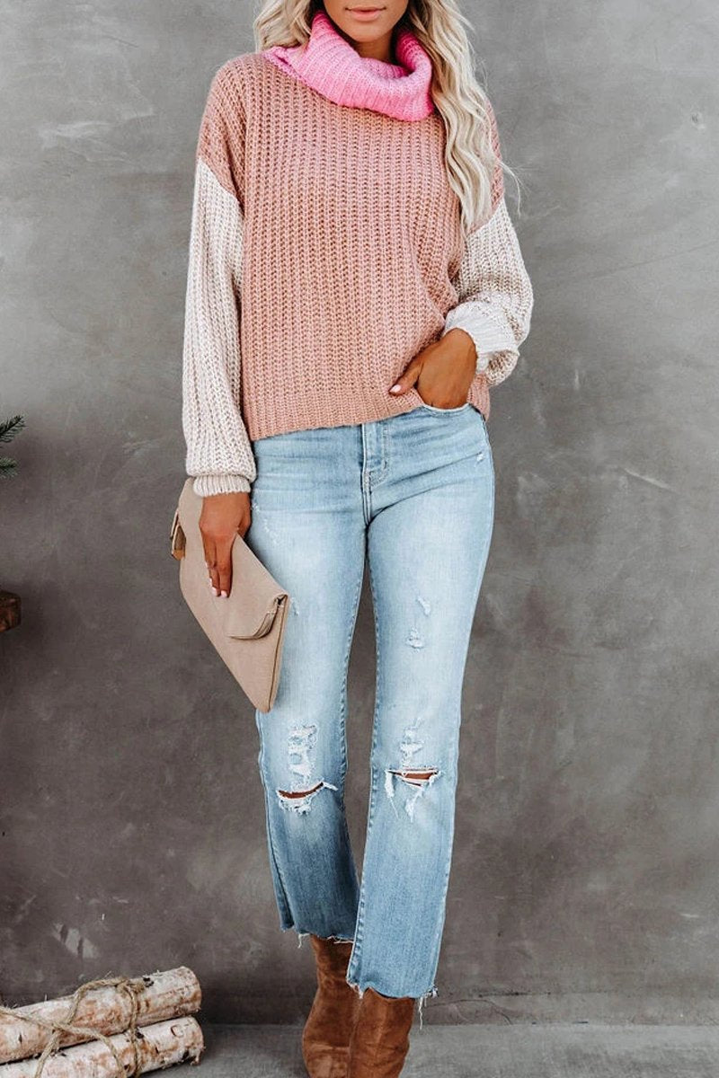 Turtleneck Color Block Sweater