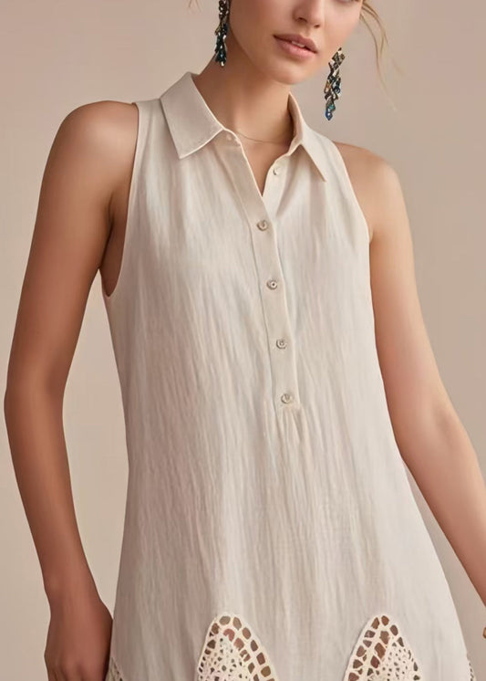 Beige Cold Shoulder Patchwork Lace Day Dress Sleeveless