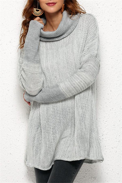 Spliced Turtleneck Loose Pullover Sweater - Brown