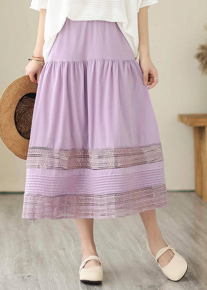 Purple Hollow Out Patchwork Cotton Skirts Summer