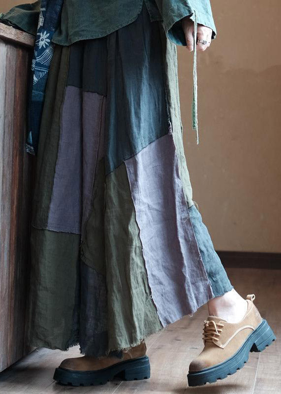 Asymmetrical Patchwork Elastic Waist Linen a Line Skirt Summer