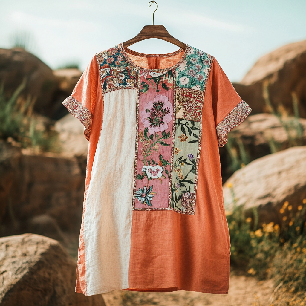 Women's Vintage Tribal Floral Art Cotton And Linen Shirt elevenforest