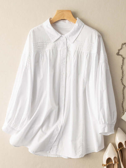 100% Natural Fabric Pleated Long-sleeved Loose Shirt
