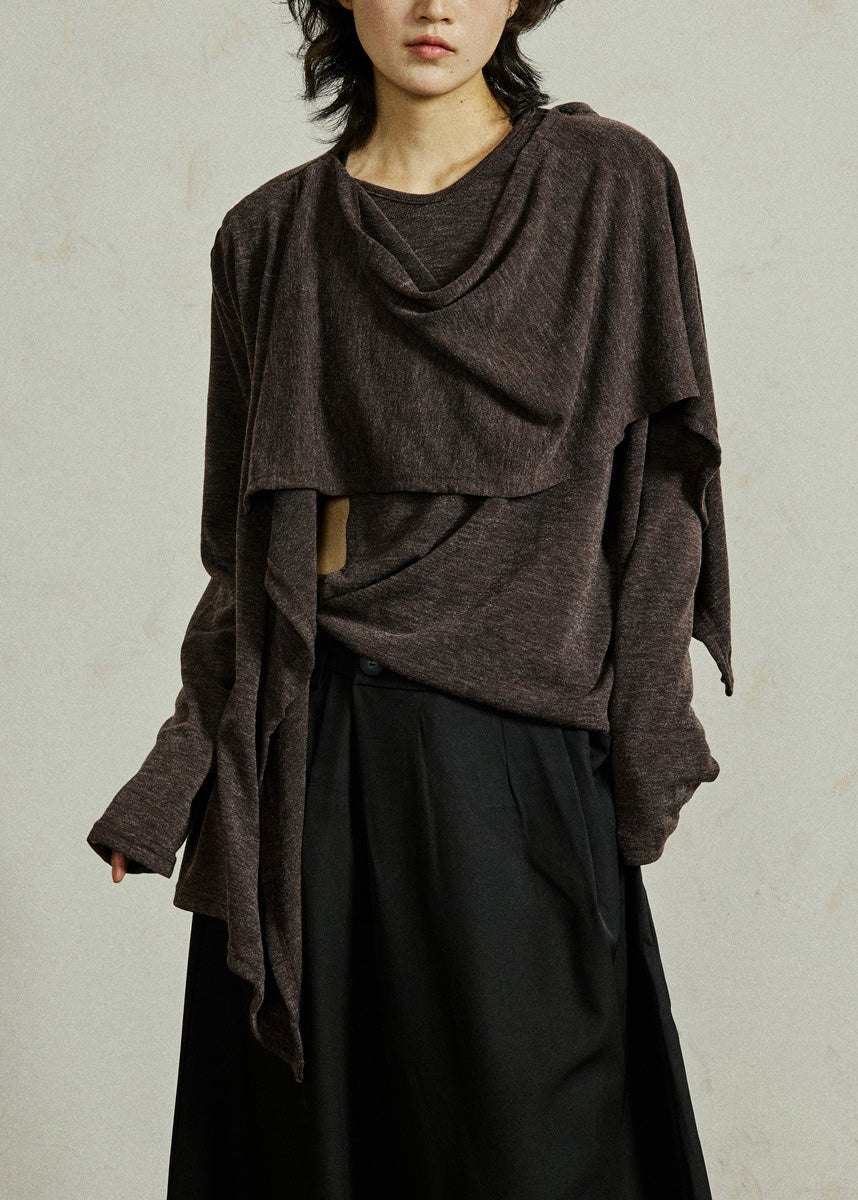 Coffee O-neck Cozy Cotton Top Fall