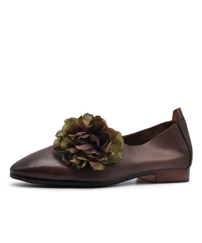 Handmade Grey Cowhide Leather Splicing Flat Shoes