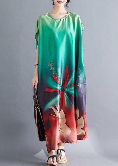 Batwing Sleeve Wardrobes Pattern Green Prints Maxi Dresses Summer