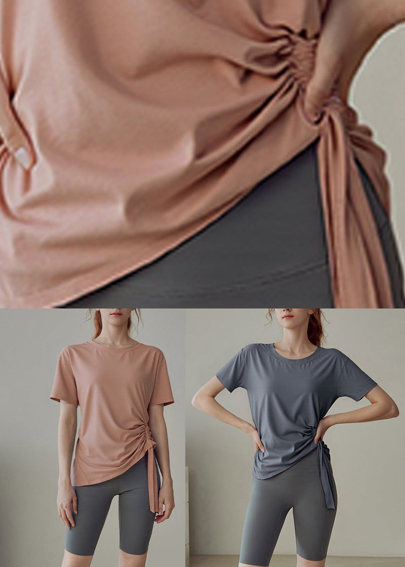 Grey Wrinkled Patchwork Yoga Shirts