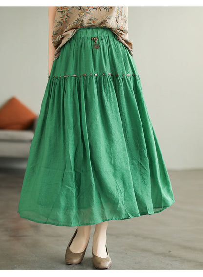 Literary High Waist Double Layer Tencel Linen Stitching Slim Skirt