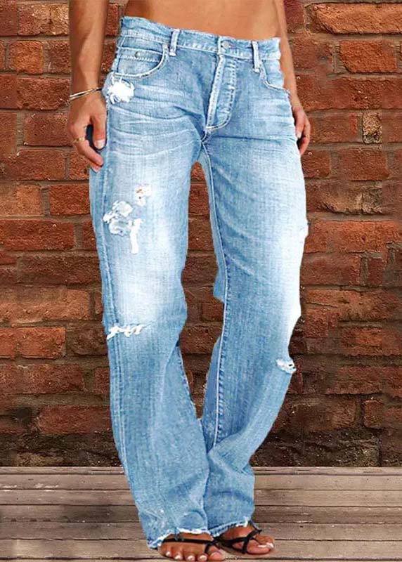 Navy Oversized Washed Denim Ripped Pants Summer
