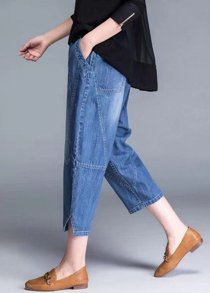 Blue Pockets Patchwork Lantern Fall Denim Pants