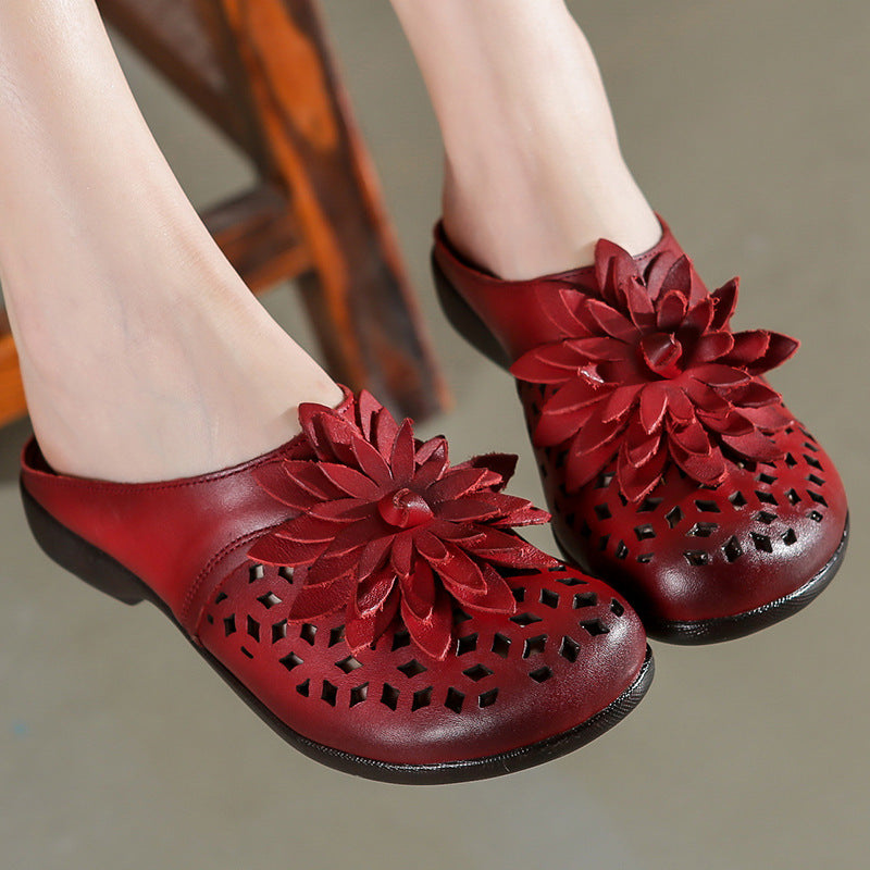 Hollow Leather Slippers