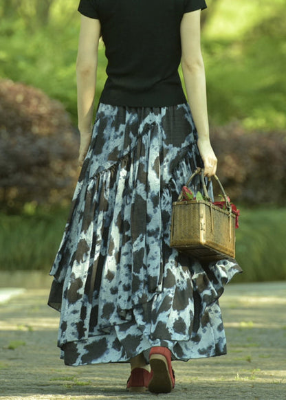 Tie Dye Exra Large Hem Lace Up Cotton Maxi Skirts Spring