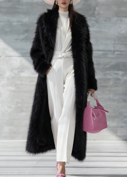 Black Thick Warm Faux Fur Long Coat Winter
